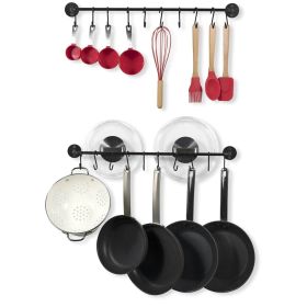 poSet of 2 - Black Metal Wall Mounted Pot Rack with 20 Hanging Hooks