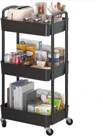 3-Tier Plastic Rolling Utility Cart with Handle, Multi-Functional Storage Trolley for Office, Living Room, Kitchen